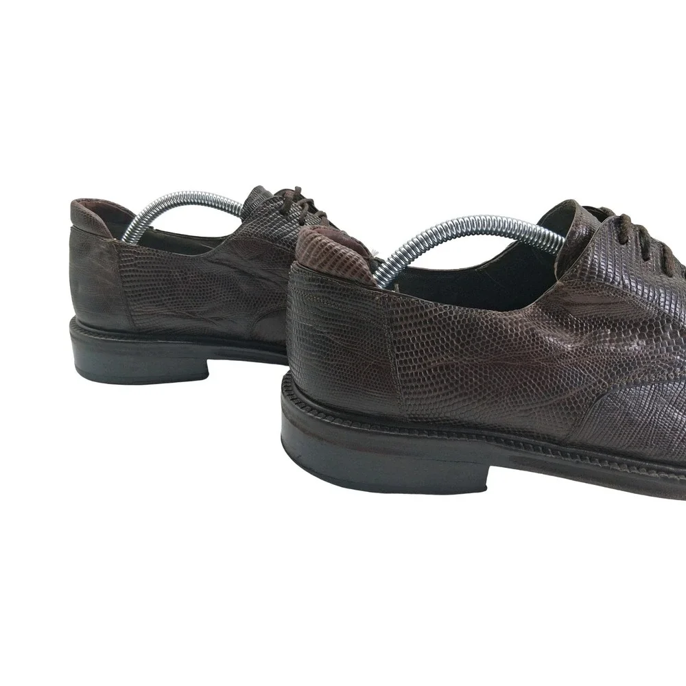 Mezlan Platinum Shoes Mens 10.5 Brown Genuine Lizard Square Toe Derby Dress